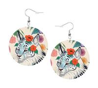 Cute white tiger Prints Leather round earrings Pendant Stylish and beautiful Lightweight Dangle for Women Girls