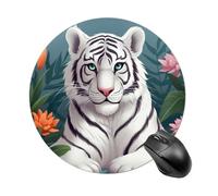 Cute White Tiger Round Mouse Pad Non-Slip Rubber Mouse Mat Portable Mousepad for Gamers Home Office Desk Accessories,7.8 Inch