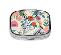 Cute White Tiger Square mini Pill Box, Travel Pill Box, can be Put into Wallet or Pocket to Store a Variety of Small Items