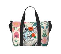 Cute White Tiger Travel Duffle Bag-Lightweight Carry On Weekender for Men Women, Waterproof Overnight Bag for Gym Weekend Trips
