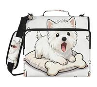 Cute White West Highland Dog 1.5 Inch 3 Ringing Binder with Extra Pockets with Shoulder Strap Multiple Pockets Portfolios Portfolio Organizer for Middle Student