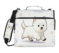 Cute White West Highland Dog 3 Ringing Binder with Zipper with Shoulder Strap & Handle Waterproof Portfolio Binder for School