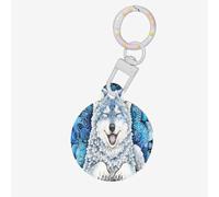 Cute White Wolf Dog Tags Round Pet Tag,Acrylic Pet ID Tags Durable and Stylish,Perfect for Small to Large Pets