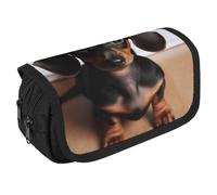 Cute Wiener Sausage Dog Pencil Case Organizer - Large Capacity 3 Compartment Pencil Pouch for Adults, Portable Makeup Bag & Aesthetic Stationery Bag with Zipper (8.7x4.3") Unisex Gift