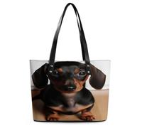 Cute Wiener Sausage Dog Tote Bag Large Soft Leather Purse with Zipper Lightweight Ladies Shoulder Handbag