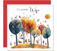 Cute Wife Birthday Card Abstract Tree Design - Beautiful Colourful Woodland Animals Unique Birthday Greeting Cards for Wife
