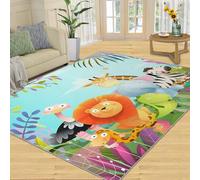 Cute Wild Animal Rug Lion Elephant Jungle Animal Area Rugs Children'S Cartoon Animal Carpet Non-Slip Children'S Bedroom Carpet Washable Rug With Backing 80x150 cm