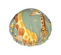 Cute Wild Cartoon Giraffe Print Large Size Waterproof Shower Cap For Women And Men Reusable Lightweight Soft Cap