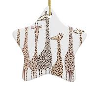 Cute Wild Cartoon Giraffes Pattern Ceramic Pendants, Star-Shaped Christmas Tree Decorations, Personalized Christmas Ornaments