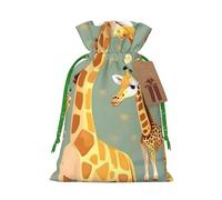 Cute Wild Cartoon Giraffes Print Christmas Drawstring Gift Bags Festive Present Sacks Xmas Birthday Party Favors