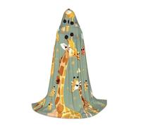 Cute Wild Cartoon Giraffes Print Hooded Wizard Robe Halloween Cloak Medieval Renaissance Cosplay Christmas Party Outfits