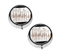 Cute Wild Cartoon Giraffes Print Pill Box 3 Compartment Medicine Pill Case,Portable for Pocket Or Purse Pill Organizer Decorative Metal Medicine Vitamin Organizer Unique Gift