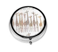 Cute Wild Cartoon Giraffes Print Pill Box Purse Small Round Pill Case Decorative Box Metal Medicine Vitamin Pill Organizer for Pocket Or Purse