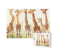 Cute Wild Cartoon Giraffes Printed 300 Pieces Jigsaw Puzzle with Storage Box, Wooden Puzzle for Adults and Kids, Family Fun Decorative Game, 40x28 CM