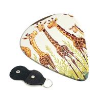 Cute Wild Cartoon Giraffes Printed Guitar Picks, 6 Pack with Leather Keychain Pick Holder - 0.46mm, 0.71mm, 0.96mm Assorted Thickness for Acoustic Ukulele, Electric Guitar, Acoustic Guitar, Bass