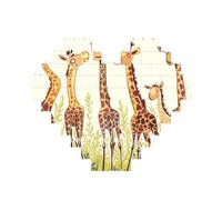 Cute Wild Cartoon Giraffes Printed Jigsaw Puzzle 10.8x12.8 CM, Heart-Shaped Puzzle Challenging Game for Adults Gifts, Family Fun Decorative Wall Decor