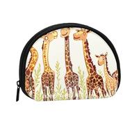 Cute Wild Cartoon Giraffes Printed Mini Coin Pouch, Shell Shape Zip Around Wallet, Small Zipper Pouch for Cash, Cards, Keys, Lipstick, Storage Pouch, Travel Organizer