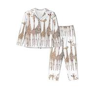 Cute Wild Cartoon Giraffes Women'S Long-Sleeved Pajama Set Tops And Pants Nighttime Sleep Relax Lazy Weekend Black