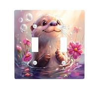 Cute Wild Otters Decorative Light Switch Cover Plate 2 Gang Double Toggle, Floral Flower Sea Ocean Electrical Faceplate for Kitchen Bathroom, Animal Switchcover Decor