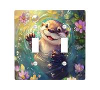 Cute Wild Otters Decorative Light Switch Cover Wall Plate 2 Gang Double Toggle, Floral Flower Sea Ocean Electrical Faceplate for Kitchen Bathroom, Animal Switchcover Decor