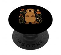 Cute Wildflower Sea Otter Animal Lover Kawaii Otters Kids PopSockets Adhesive PopGrip
