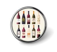 Cute Wines Bottle Badges Decorative, Durable Aluminum Alloy Round Badge, Lightweight Button Brooch for Shirts, Jackets, Hats, Uniforms 1"