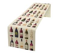 Cute Wines Bottle Linen Table Runner 72 Inches Long Farmhouse Table Runners Dining Table Dresser Runner Scarves Tabletop Decoration for Kitchen Home Party Holiday