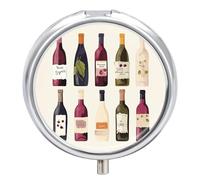 Cute Wines Bottle Pill Case 3 Compartment Portable Pill Box Daily Round Pill Organizer for Pocket Purse Daily Medicine Container to Hold Vitamins Fish Oil Travel Gifts