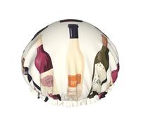 Cute Wines Bottle Shower Cap for Women Double Layers Thick Hair Caps Reusable Waterproof Bath Caps with Elastic Band Hair Hat Washable Shower Hat for Men Women Spa Salon