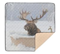 Cute Winter Bathtub Deer Cute Foldable Baby Activity Play Mat for Floor Waterproof Baby Kick Crawling Mat for Babies Infants Toddlers, 50'' x 50''