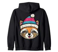 Cute Winter Fox Face Festive Hat Zip Hoodie