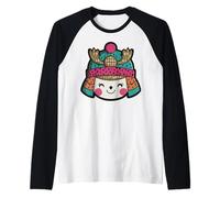 Cute Winter Hat Happy Face Snow Season Raglan Baseball Tee