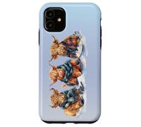 Cute Winter Highland Cows Plaid Scarf Skiing Snowshoe Snow Case for iPhone 11