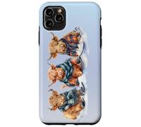Cute Winter Highland Cows Plaid Scarf Skiing Snowshoe Snow Case for iPhone 11 Pro Max