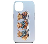 Cute Winter Highland Cows Plaid Scarf Skiing Snowshoe Snow Case for iPhone 13