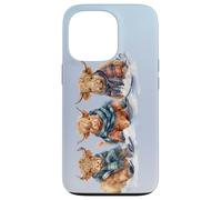 Cute Winter Highland Cows Plaid Scarf Skiing Snowshoe Snow Case for iPhone 13 Pro