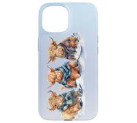 Cute Winter Highland Cows Plaid Scarf Skiing Snowshoe Snow Case for iPhone 15