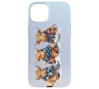 Cute Winter Highland Cows Plaid Scarf Skiing Snowshoe Snow Case for iPhone 15 Plus