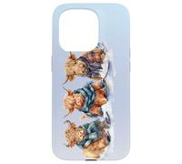 Cute Winter Highland Cows Plaid Scarf Skiing Snowshoe Snow Case for iPhone 15 Pro