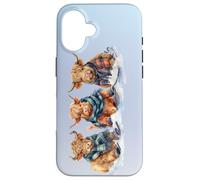 Cute Winter Highland Cows Plaid Scarf Skiing Snowshoe Snow Case for iPhone 16