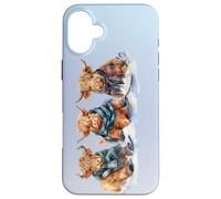 Cute Winter Highland Cows Plaid Scarf Skiing Snowshoe Snow Case for iPhone 16 Plus