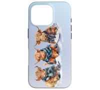 Cute Winter Highland Cows Plaid Scarf Skiing Snowshoe Snow Case for iPhone 16 Pro