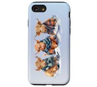 Cute Winter Highland Cows Plaid Scarf Skiing Snowshoe Snow Case for iPhone SE (2020) / 7/8