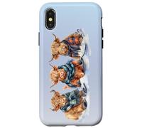 Cute Winter Highland Cows Plaid Scarf Skiing Snowshoe Snow Case for iPhone X/XS
