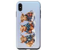 Cute Winter Highland Cows Plaid Scarf Skiing Snowshoe Snow Case for iPhone XS Max
