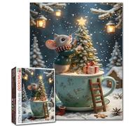 Cute Winter Mouse Teacup Christmas Tree 1000 Piece Jigsaw Puzzle for Adults Students Snowy Scene Cozy Cup Large Puzzle Gift Idea Relaxing Activity 20×27 Inches Unique Home Decor Family Fun Challenge