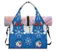 Cute Winter Snowman Sports Duffel Bag for Women Men Christmas Snowflakes Weekend Overnight Bag with Shoe Compartment Shoulder Tote Luggage Bag for Yoga Gym Travel