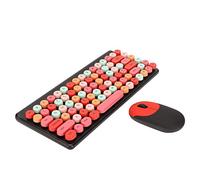 Cute Wireless Keyboard and Mouse Combo, 86 Keys Retro Wireless Keyboard with Round Keycaps, Colorful Typewriter Keyboard Set with USB Receiver for PC, Laptop, Gift (Black)