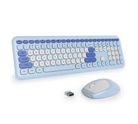 Cute Wireless Keyboard and Mouse Combo, Blue Wireless Keyboard with Silent Mouse, Full Size Slim Low-Noise Keyboard Soft Touch Round Keys for Home and Office,666 Blue