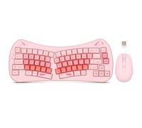 Cute Wireless Keyboard and Mouse Combo, Cat Theme, Ergonomic Split Keyboard and 3 DPI Level Optical Mouse, 65% Compact Keyboard, 2.4G USB Receiver, for Windows/Mac/PC/Laptop
